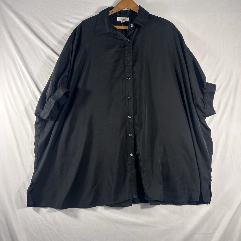 Entro Dress Womens Size S/M Oversized Shirt Mini Dress Boho Batwing Black Party